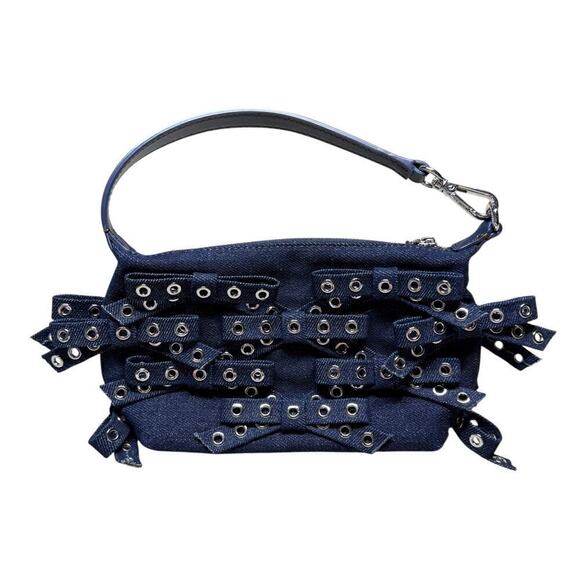 GANNI Denim Small Bow Eyelet Butterfly Denim Pouch bag - Picture 4 of 12